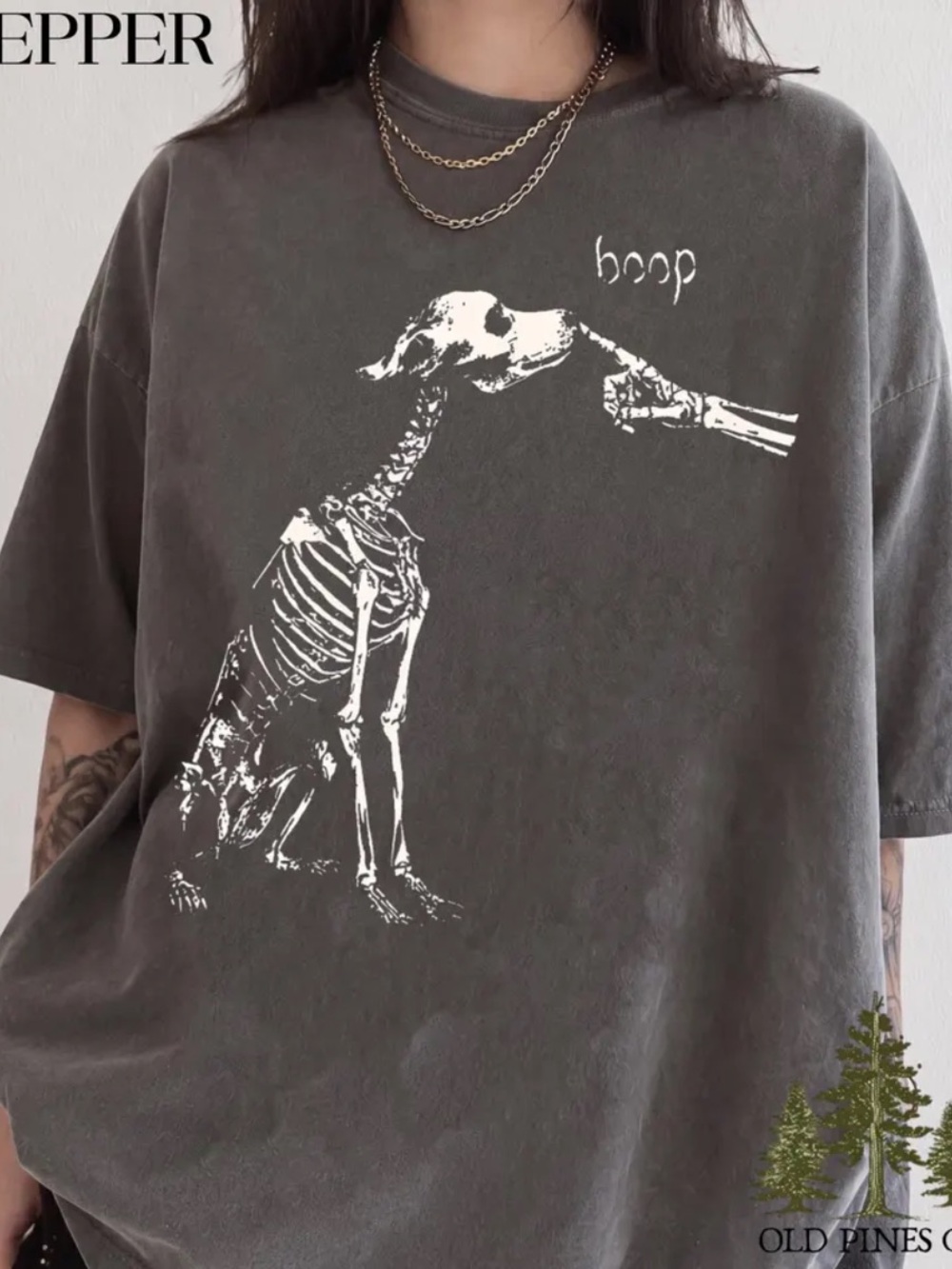 Comfort Colors Pepper Gray 'Boop' Skeleton Dog Graphic Tee